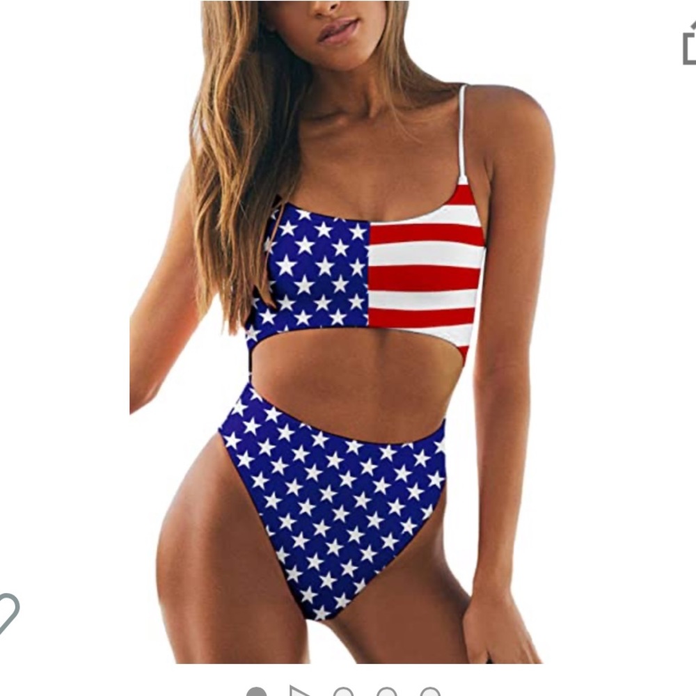 American Flag Cut Out One Piece Bathing Suit
